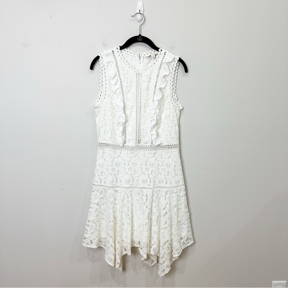 Miss Selfridge White Lace Dress Sleeveless Ruffle Hankerchief Hem